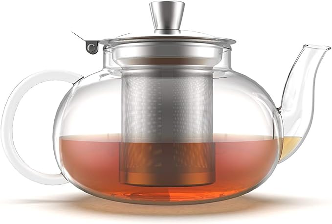 Glass Teapot Stovetop Compatible Kettle with Stainless Steel Removable Infuser, Loose Leaf Tea, Stovetop Safe Tea Pot and Strainer (27 Ounce) - Bloomnest