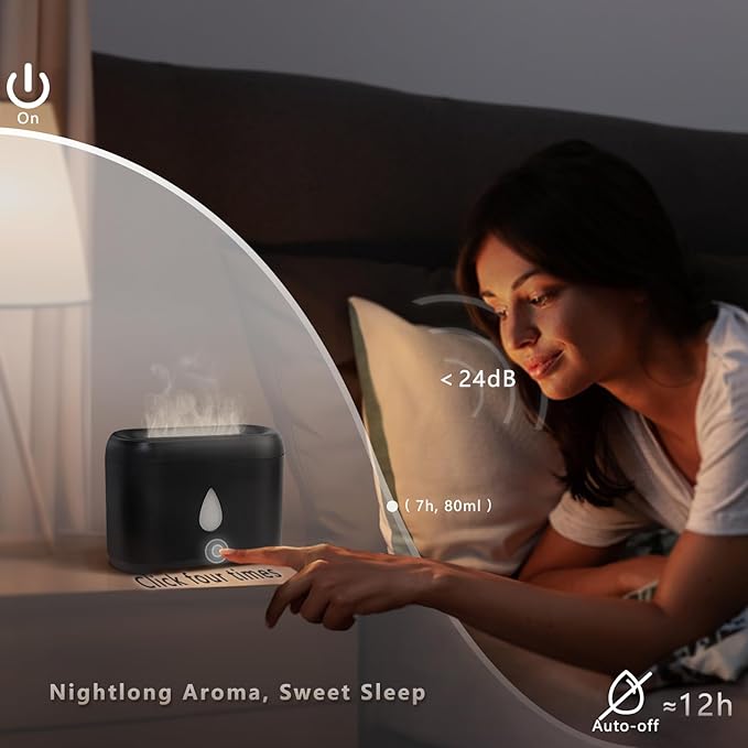 Flame Diffuser for Essential Oils, 200ml Ultrasonic Aroma Diffusers with Cool Mist, Aromatherapy Diffuser with Auto-Off Protection, Small Humidifier for Home,Office,Gift,B(7 Colors)+Oils๏ผEach 5ml๏ผ - Bloomnest