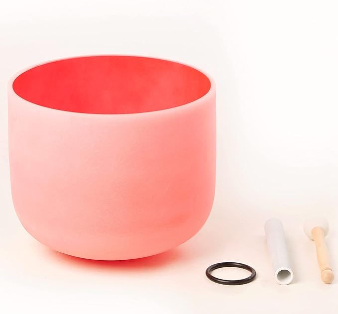 Leize Quartz Crystal Singing Bowl C Note 432 hz Root Chakra Red 12" Wide with Suede Striker - Bloomnest