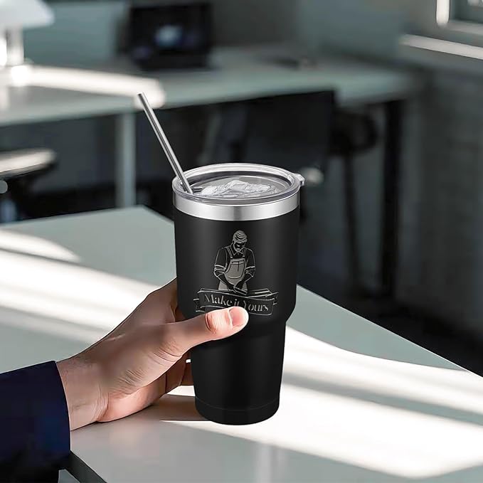 YOUKE OLA 12 Pack Insulated Tumbler Powder Coated Stainless Steel Double Wall Vacuum Travel Coffee Tumbler Cup with Lid and Straw for Laser Engrave DIY Gift 30oz Black - Bloomnest