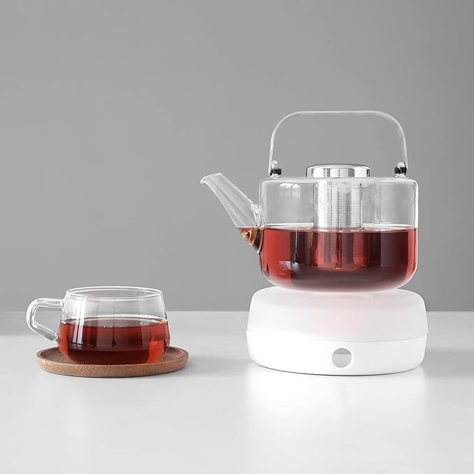 Viva Bjorn Borosilicate Glass Tea Pot for Stovetop with Loose Leaf Tea Infuser Mesh - 40 ounce/1.18 Liter - Modern Teapot Features Stainless Steel Handle and Vented Lid, Tea Maker for Blooming