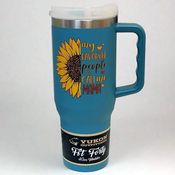 Yukon Outfitters Fit Forty 40oz Double Wall Vacuum Insulated Stainless Steel Tumbler with Reusable Straw & Ergonomic Handle | For Hot or Cold Beverage, Mama Sunflower - Bloomnest