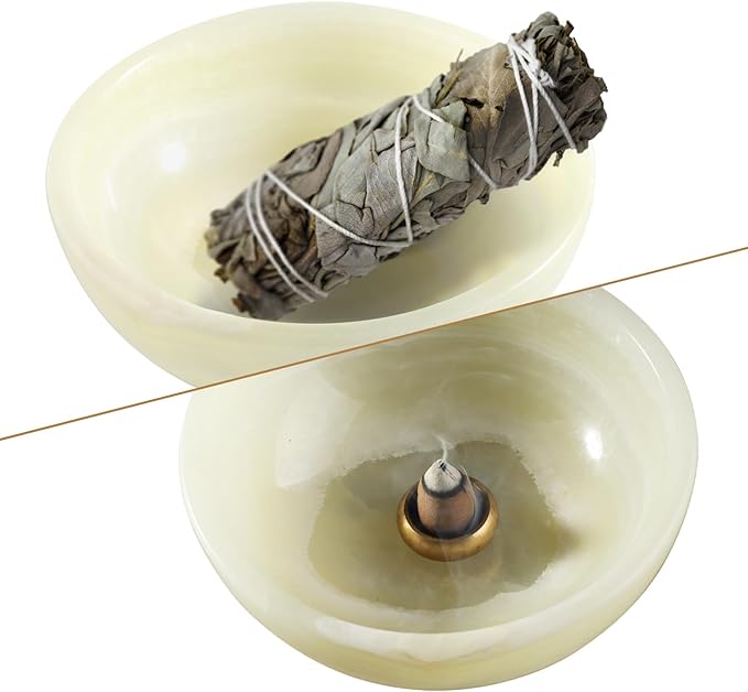 Koville Turkish Natural Marble Incense Holder, Incense Holders for Sticks, Sturdy Incense Burner Ideal for Meditation and Relaxing, Easy to Clean(Green Onyx)