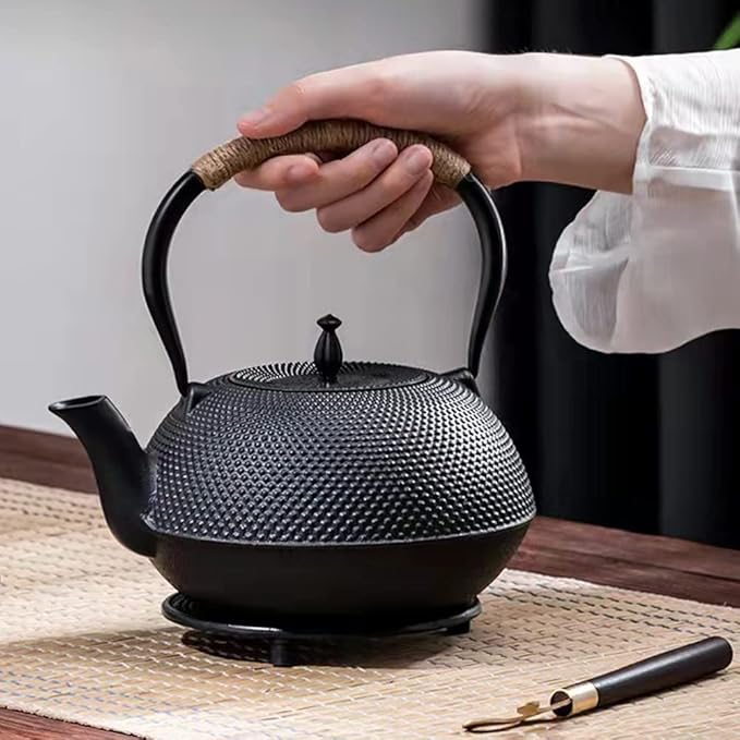 suyika Cast Iron Mat with Rubber Pegs/Feet for Japanese Tea Kettle Cast Iron Teapot Black Trivet 5.3in - Bloomnest