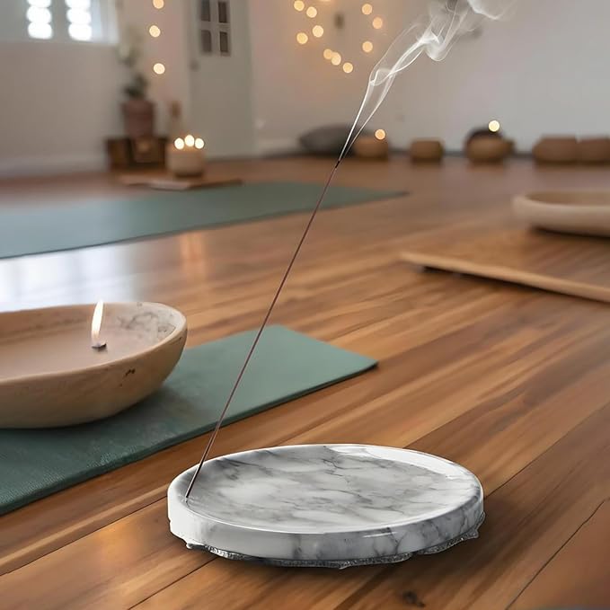 7.1-Inch Marble Incense Holder, Long Incense Holder for Sticks, Large Incense Sticks Holder for Meditation Yoga SPA, Incense Burne for Palo Santo/Sage/Cone/(Grey and White) - Bloomnest