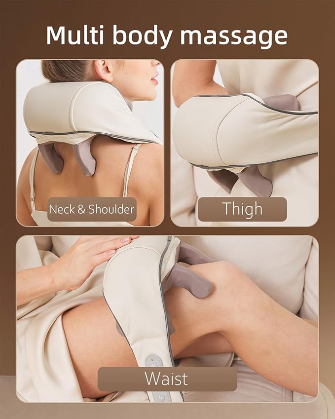 Neck Massager for Pain Relief deep Tissue Relieves Tension Kneading Massager with Heat Improves Circulation Eases Muscle Soreness,Ideal Gifts(Beige) - Bloomnest