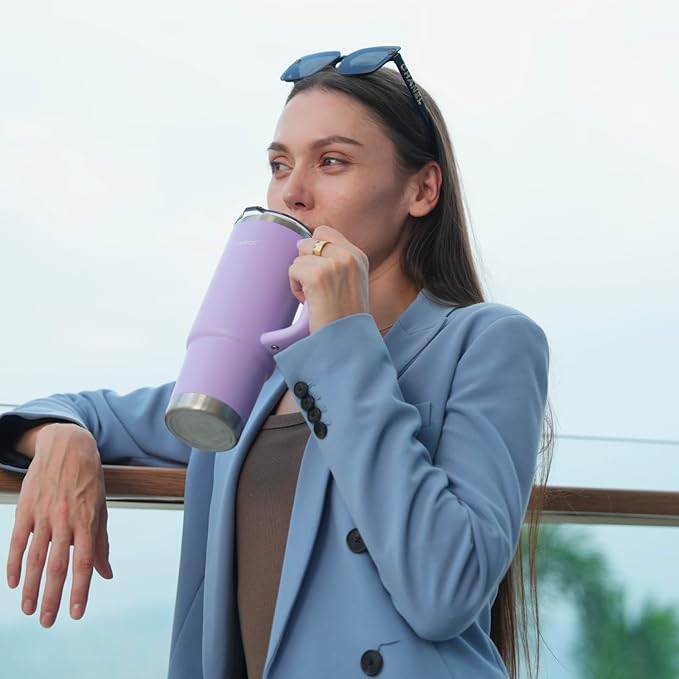 Easy Clean Pro Tumbler - 30 oz Water Bottle with Handle & Quick-Disassemble Flip Straw, Leak Resitance,Double Wall Insulated Stainless Steel, Dishwasher Safe, BPA-Free,Gifts for Women & Men - Bloomnest
