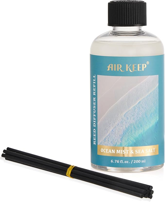 Airkeep Reed Diffuser Oil Refill with Diffuser Sticks, 6.76 Fl Oz(200ml) Ocean Mist&Sea Salt Scented Oils, Aroma Therapy, Home Fragrance & Air Freshener, Office Décor, Decoration - Bloomnest