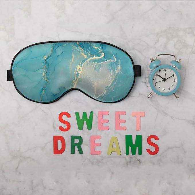 Marble Silk Eye Mask Sleep Mask Alcohol Ink Abstract Blue Golden Glitter Eye Mask with Adjustable Strap Lightweight for Women Work Travel Night Sleep - Bloomnest