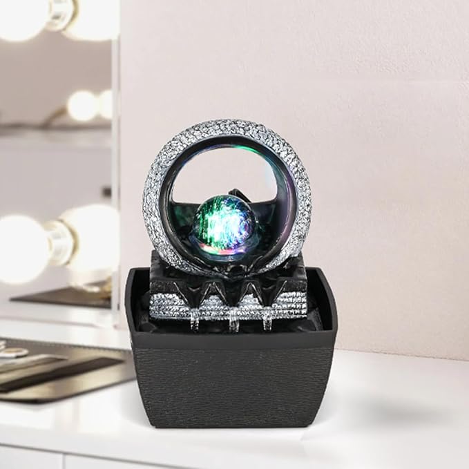 Tabletop Water Fountains, 3 Gears Desktop Fountain Indoor with Led Rolling Ball, Table Top Small Water Feature Interior Zen Relaxation Decor for Home Bedroom Living Room Office Apartment - Bloomnest