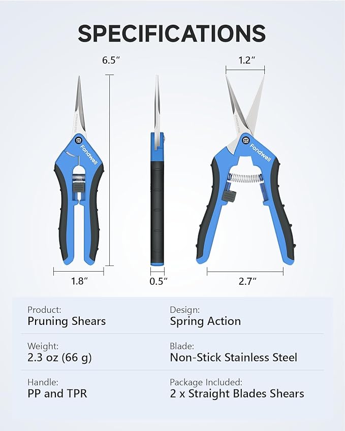 Fondwell 6.5" Garden Shears Trim Scissors: 2 Pack of Pruning Shears for Gardening - Ultra Sharp Garden Clippers with Straight Blades - Bloomnest