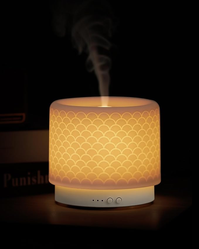 Ceramic Essential Oil Diffuser 280ml- Aromatherapy Diffuser with Ultrasonic Cool Mist Humidifier, Night Light, Timer, Auto Shut-Off, Large Room Aroma Diffuser for Home, Bedroom, Office, Yoga - Bloomnest