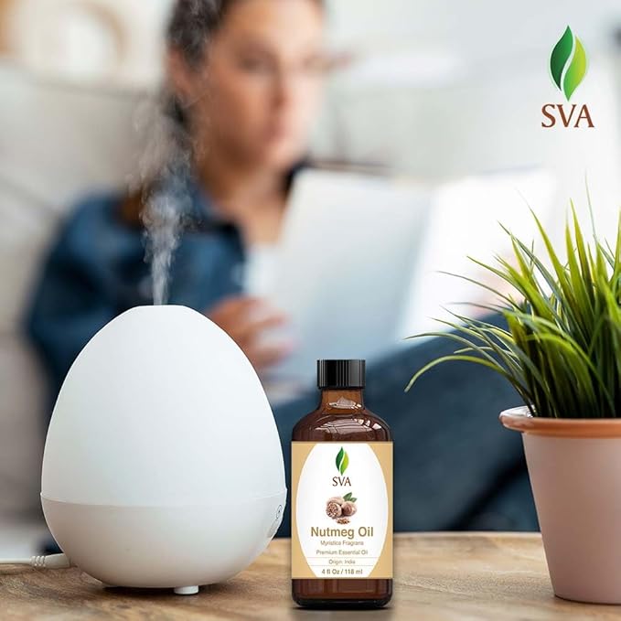 SVA Nutmeg Essential Oil – 4 Fl Oz – 100% Natural Nutmeg Oil - for Diffuser, Hair Care, Face, Skin Care, Aromatherapy, Scalp and Body Massage, Soap and Candle Making – with Dropper - Bloomnest
