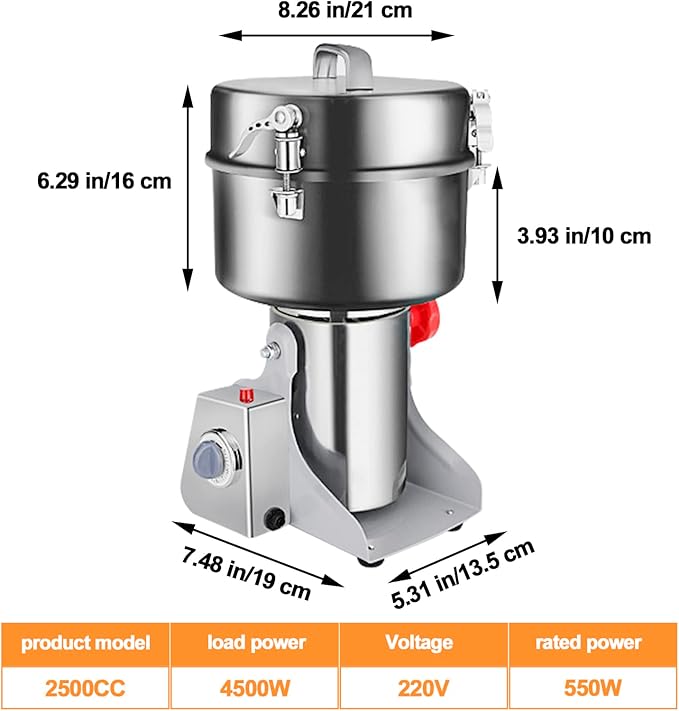 Swing Grain Mill 2500g, Electric Grain Mill, Stainless Steel Mill Grinder 4500W, High-speed Spice Herb Grinder, Commercial Superfine Machine, Dry Cereals Pulverizer 110V - Bloomnest