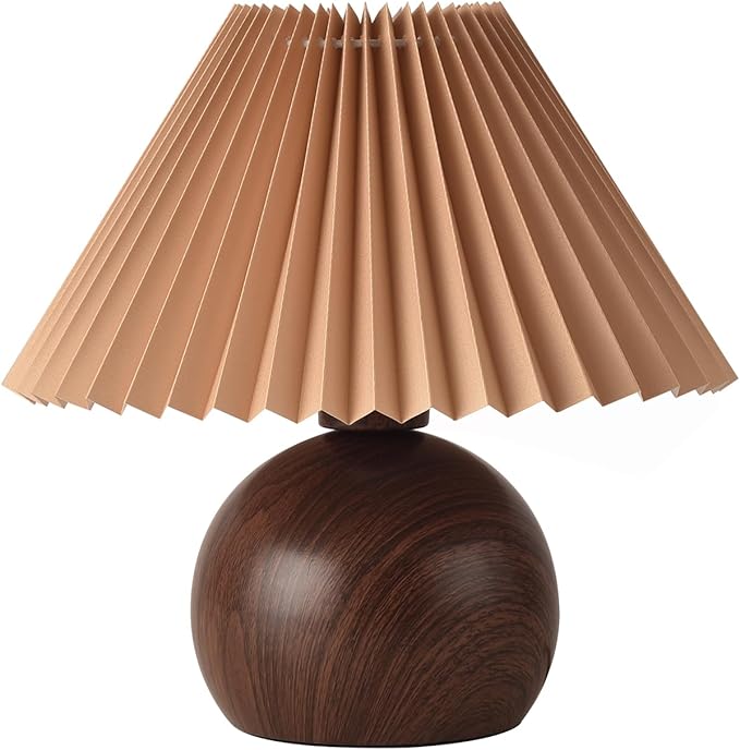 KUNJOULAM Retro Pleated Table Lamp, Modern Bedside Nightstand Lamp with Brown Shade, 5.9β Metal Base for Bedroom, Home Office, Living Room, Kids Dorm Without Bulb - Bloomnest