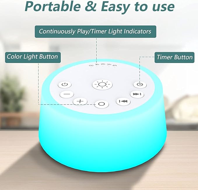 Color Noise Sound Machines with 10 Colors Night Light 25 Soothing Sounds and Sleep White Noise Machine 32 Volume Levels 5 Timers Adjustable Brightness Memory Function for Adults Kids Baby - Bloomnest