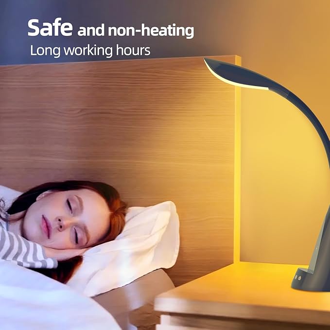 LED Desk Lamp with USB Charging Port, Dimmable Reading Light Touch Control and Eye Protection, Adjustable Brightness Table Lamp for Home Office Bedroom (Blue) - Bloomnest