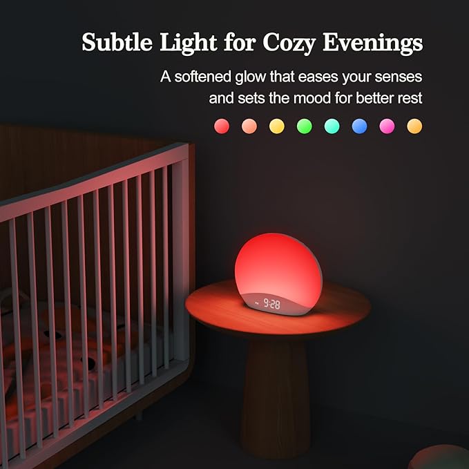 REACHER Sound Machine Sunrise Alarm Clock with Night Light, 26 Nature Inspired Sleep Sounds, 0-100% Dimmable Clock, Sunrise Lamp, Wake Up Light, Brown/Pink/White Noise Machine for Babys, Adults, Kids - Bloomnest