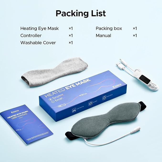 Ezona Heated Eye Mask, Warm Eye Compress Mask for Dry Eyes, USB Electric Eye Heating Pad with Temperature & Timer Control, Dry Eye Mask for Blepharitis, Sinus Migraine (Gray) - Bloomnest