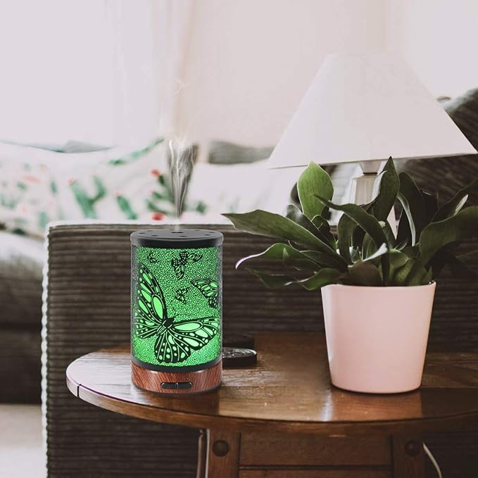 EQUSUPRO Essential Oil Diffuser 150ml Black Metal Aromatherapy Oil Diffuser Ultrasonic Cool Mist Diffuser with Auto Shut-Off Protection,7 Colors Changed LED for Home Office SPA Yoga (Butterfly) - Bloomnest