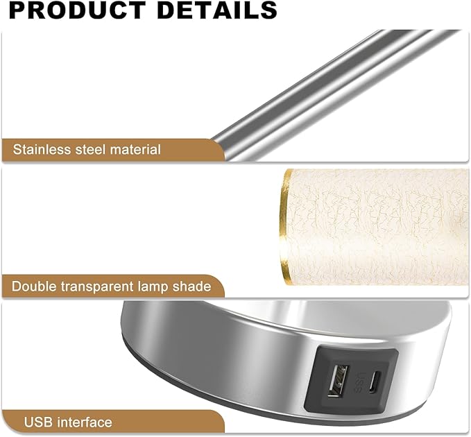 Table Lamp for Bedroom with Touch Control,Bedside Lamp with USB C+A Charging Ports& AC Outlets, Adjustable 3color LED Light for Home Decor/Nightstand/Bedroom/Office,Included Bulb and Fabric Lamp Shade - Bloomnest