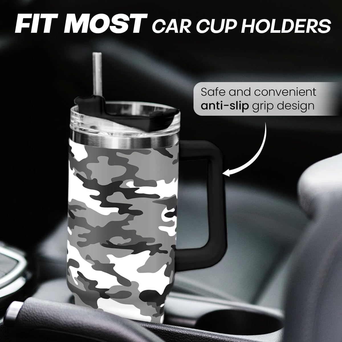 SANDJEST Camouflage Tumbler 40oz Stainless Steel Insulated with Lid & Straw, Camo Gifts for Men Dad Husband Brother Grandpa Veteran Hunting Lover on Christmas Birthday Valentine Fathers Day