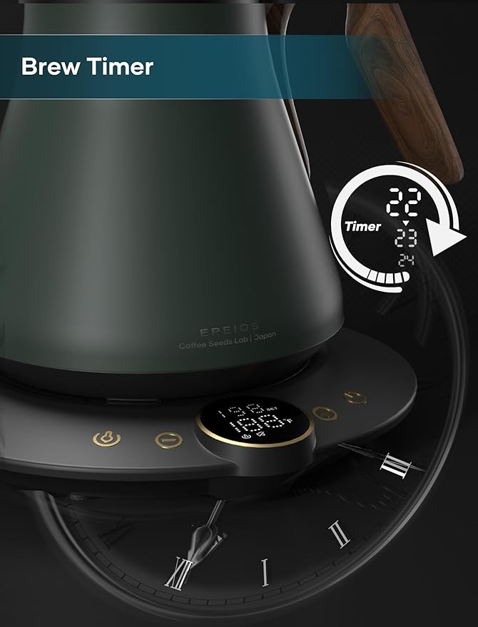 Gooseneck Electric Kettle with ±1℉ Temperature Control for Pour Over Coffee & Tea, Quick Heating, BPA-Free Stainless Steel, Built-in Brew Timer, 1500W/0.9L (Forest Green) - Bloomnest