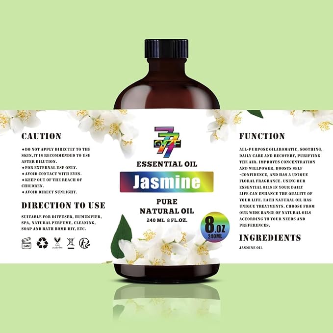 Jasmine Essential Oil (8 oz / 240 ml) – Jasmine Oils for diffusers, humidifiers, Home Baths, Cleaning Products, Yoga, DIY Soaps and DIY Scented Candles - Bloomnest