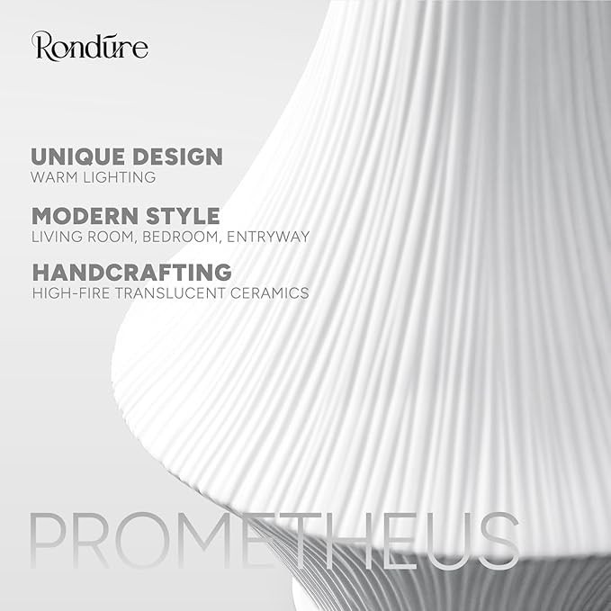 RONDURE 12.3" Modern Ceramic Table Lamp, Modern Bedside Lamps for Bedroom, Living Room and Nightstand, White Translucent Ceramic Shade, Warm Ambient Lighting, Home Decor - Bloomnest