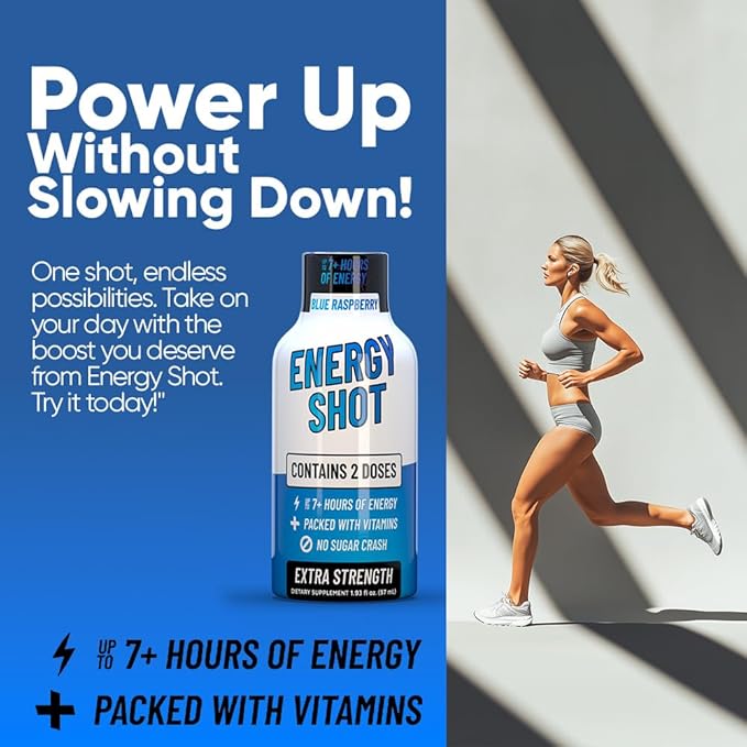 Blue Raspberry Extra Strength Energy Shot 12 pk – 260mg Natural Caffeine B12 B6 – Energy & Focus Support – 2 Servings Sugar Free Zero Calorie Green Tea B-Vitamins Electrolytes Vegan – 1.93 fl oz - Bloomnest