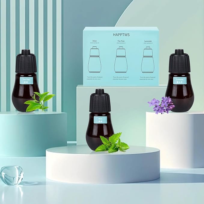 HAPPTWS 3-Pack Essential Oil Kit - Diffuser Oil Use to HAPPTWS Waterless Diffuser Mint/Tea Tree/Lavender - Bloomnest