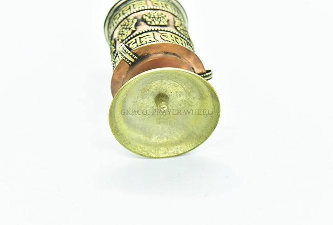5.5 Inch Table Top Copper Brass Tibetan Buddhist 8 Lucky Symbols Prayer Wheel