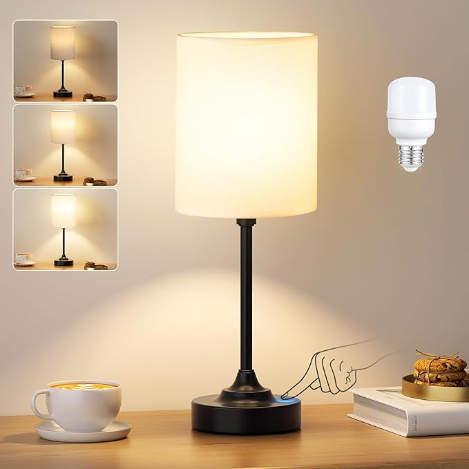 Touch Bedside Table Lamps for Bedroom - 3 Way Dimmable Black Nightstand Lamp, Small Desk Lamp for Office, Living Room, Dorm Room, Reading - Bloomnest