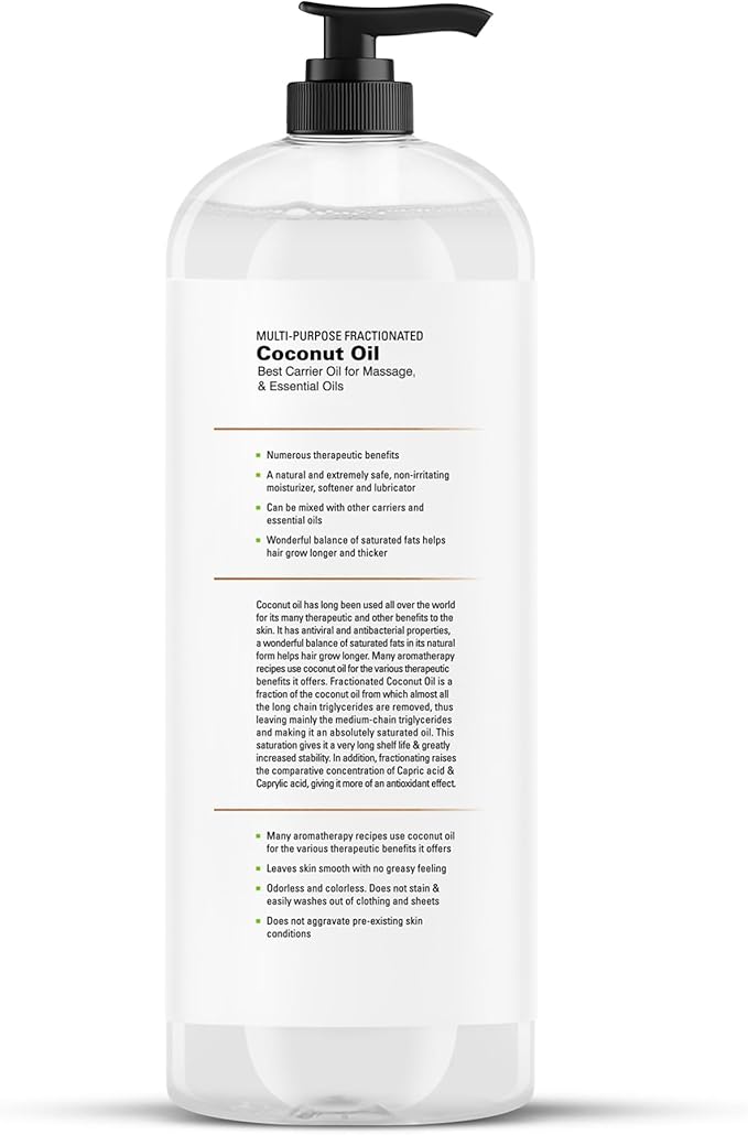 Majestic Pure Fractionated Coconut Oil - Relaxing Massage Oil, Liquid Carrier Oil for Diluting Essential Oils - Skin, Lip, Body & Hair Oil Moisturizer & Softener - 16 fl oz - Bloomnest