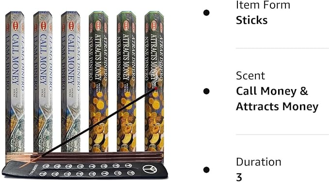 Call Money & Attracts Money Incense Sticks & Holder Bundle Variety Pack from Hem Trumiri Insense Insence - Bloomnest