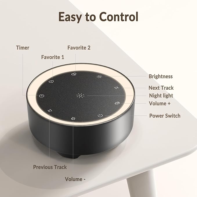 Kipcush Sound Machine & Night Light for Adults, Baby, Kids. White Noise Machine with 20 Soothing Sleep Sounds. Small Size & Portable Design for Bedroom (Black, Small) - Bloomnest