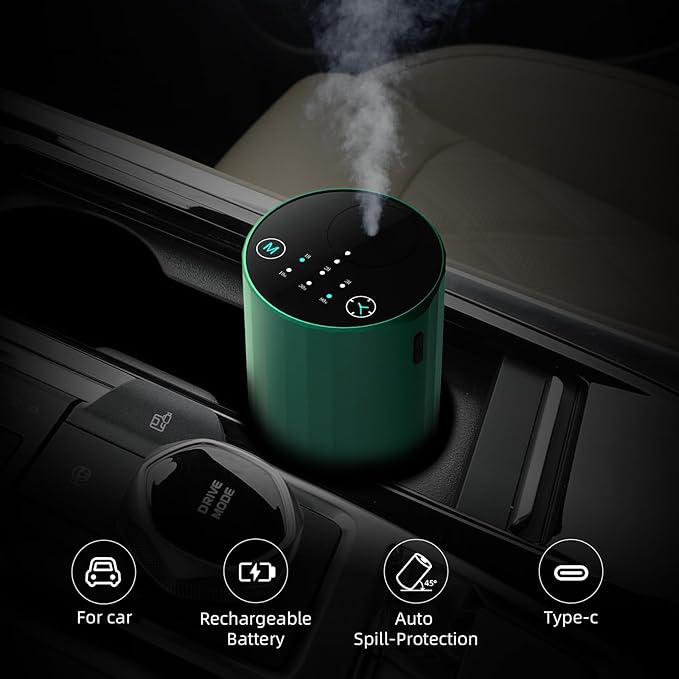 Waterless Essential Oil Diffuser Aromatherapy Scent Diffusers for Home Large Room, Bedroom, Car, Office, Desk, Battery Operated Mini Portable Air Freshener (Green) - Bloomnest