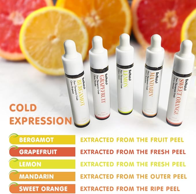 Citrus Essential Oil Set for Diffuser, Natural Fruity Fragrance Blends Gift for Home, Fresh Scent Aromatherapy Oils (Lemon, Sweet Orange, Grapefruit, Bergamot, Mandarin) 5 Packs - Bloomnest