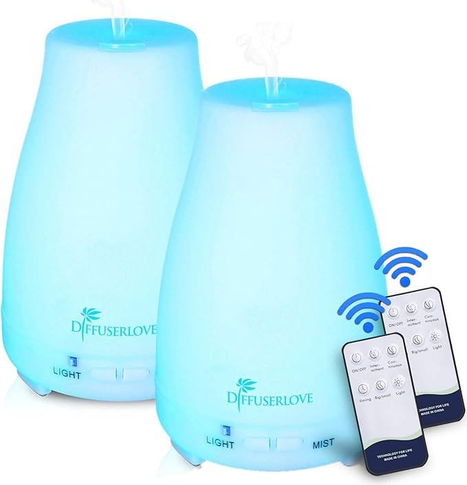 Diffuserlove Diffuser 2 Pack Essential Oil Diffuser 200ML Remote Control Ultrasonic Aromatherapy Diffuser Mist Humidifiers for Bedroom Office Yoga Diffuserlove