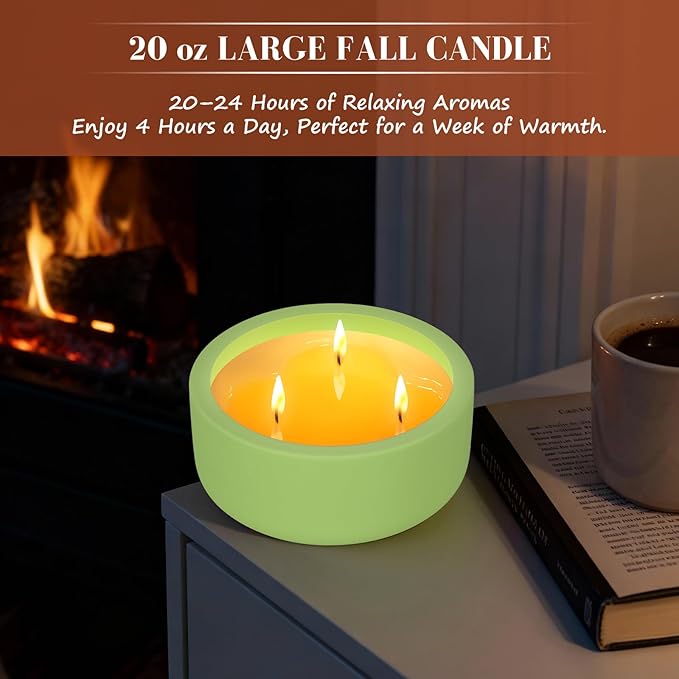Viyffo Fall Candles - Lemon & Vanilla, 3 Wick Large Scented Candle, 20oz Soy Candles for Women & Men, Non Toxic Aromatherapy Candle, Ceramic Velas Perfect for Autumn Home Decor & Gift - Bloomnest