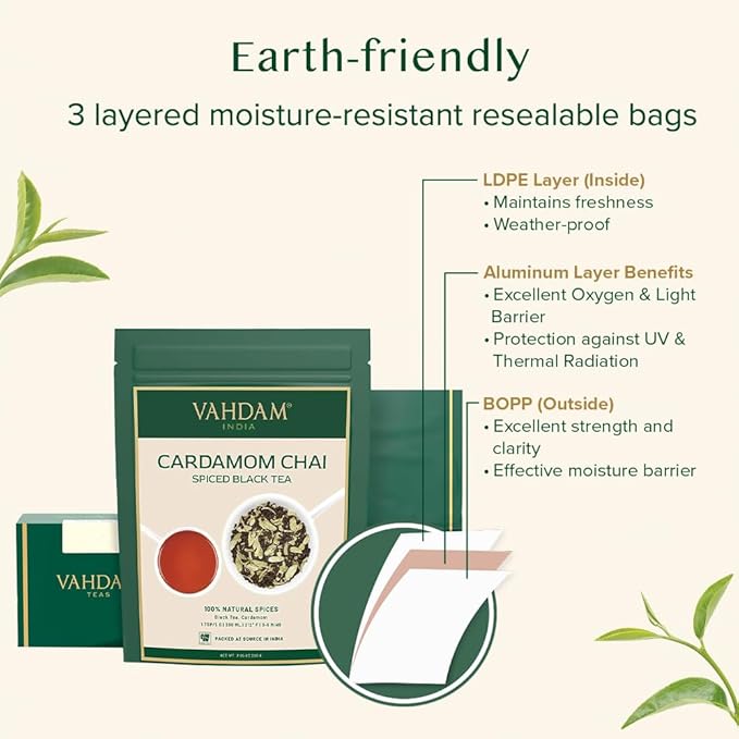 VAHDAM, Cardamom Chai Tea Loose Leaf (50 Cups,3.53 oz) India's Traditional Cardamom Tea | Spiced Chai Tea | Brew Hot, Iced Or Chai Latte/Masala Chai | Whole Loose-Leaf, Vacuum Sealed - Bloomnest