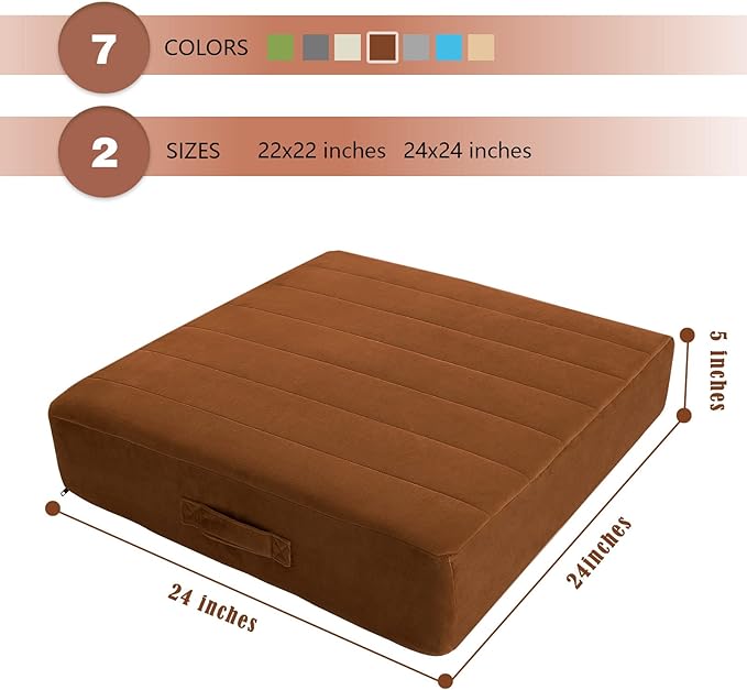 MeMoreCool Square Floor Pillow Seating for Adults Kids, Large Meditation Cushion Floor Pillow with Thick Foam & Soft Tufted Cover, Washable Big Pillow Seat Floor Cushion for Sitting Yoga 24" Coffee - Bloomnest