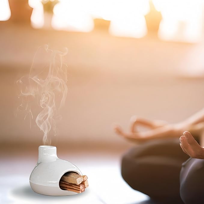 Palo Santo Holder-Mini Chimenea Incense Burner for Wood Sticks, Sage, Cones, Palo Santo Burner for Yoga Meditation Room Home Decor (Sand) GRAMSTORMAX