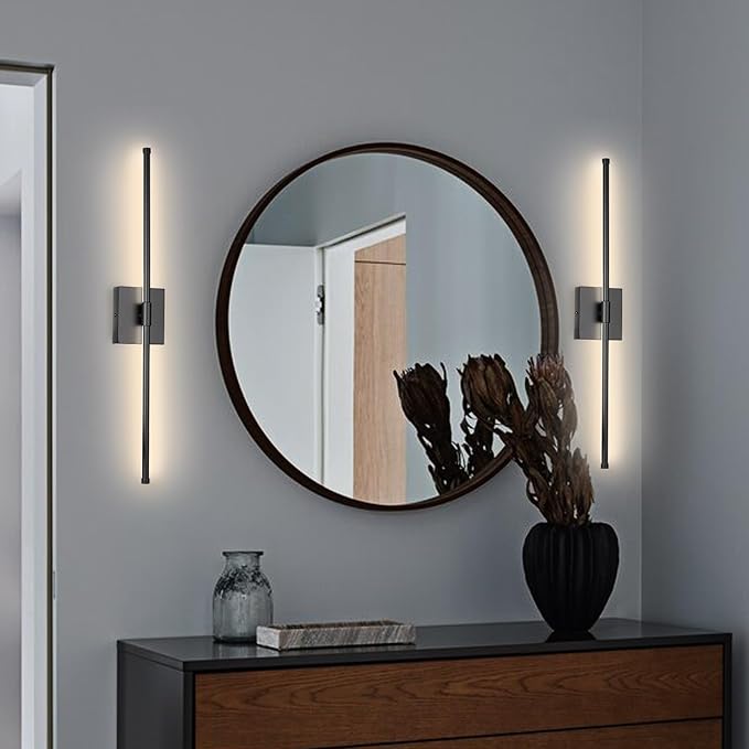 LED Wall Sconces with Remote Control, 5 Colors 3000K-6500K & Dimmable, Hardwire Wall Light with Timer & Night Light, LED Black Wall Lamps for Living Room, Bedroom, 27.55 Inch - Bloomnest