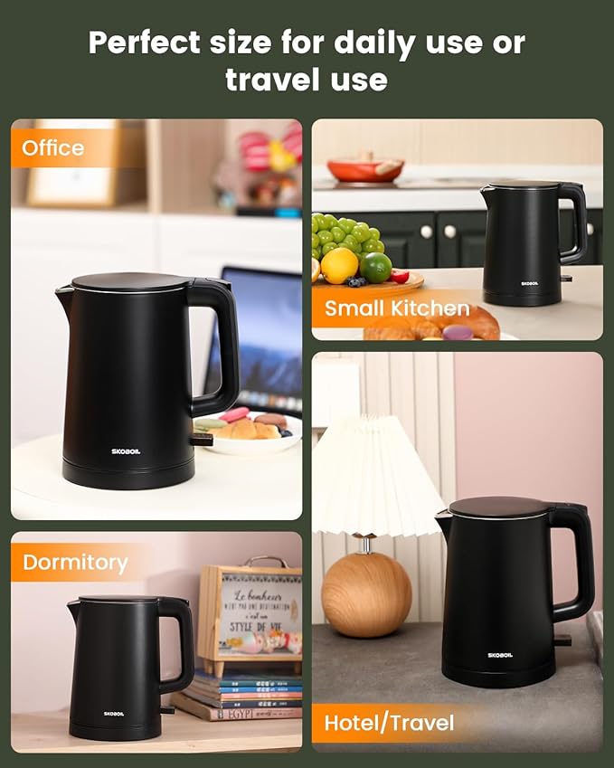 Electric Kettle Small for Tea & Coffee, 0.8L (27OZ) Double Wall Stainless Steel Hot Water Boiler, Fast Boiling Water Heater & Teapot with Auto Shut-Off, Boil-Dry Protection - Bloomnest