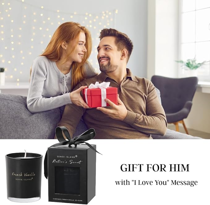 French Vanilla Candle Gifts for Her Creamy Vanilla Scented Candles 100% Soy Candle with Premium Gift Box with Black Ribbon I Candles for Women and Men - Bloomnest