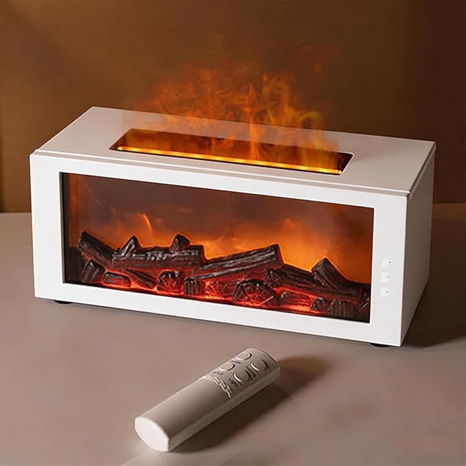 Fireplace Diffusers with Aromatherapy Oils Set,Flame Essential Oil Diffuser with Remote Control,300ml Small Humidifier for Home Room Decor Gift for Women (White) - Bloomnest