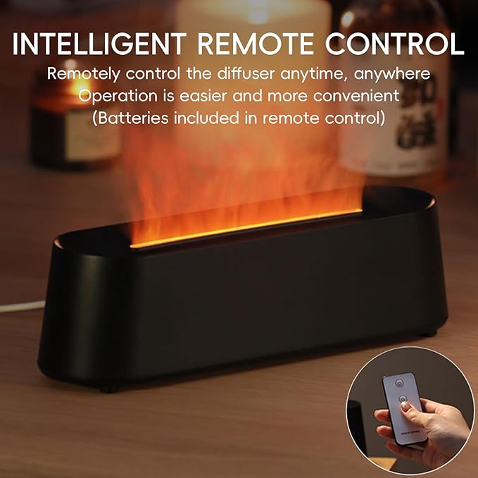 Essential Oil Diffuser, Fireplace Fire Flame Aromatherapy Diffuser, 250ml Cool Mist Humidifier, Scent Aroma Diffuser with 7 Colors Light, Remote Control, Timer & Auto-Off for Home, Room (Black) - Bloomnest