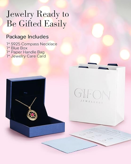 S925 Necklace Gift for Wife |Compass Jewelry |Women Anniversary |Sterling Silver |Girlfriend Birthday Gifts for Her Valentines |I'd be Lost without You |Jewel 18K Gold - Bloomnest