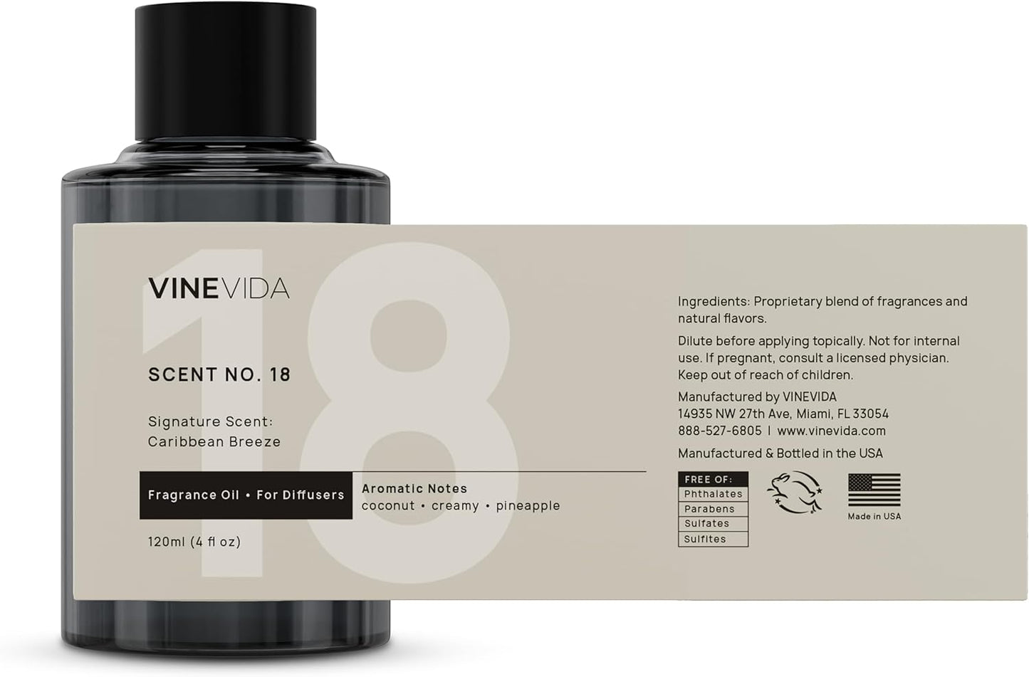 VINEVIDA Caribbean Breeze Fragrance Oil for Cold Air Diffusers - (4 Fl Oz) - Essential Oils for Diffuser Oil Refill & Air Freshener Room Spray